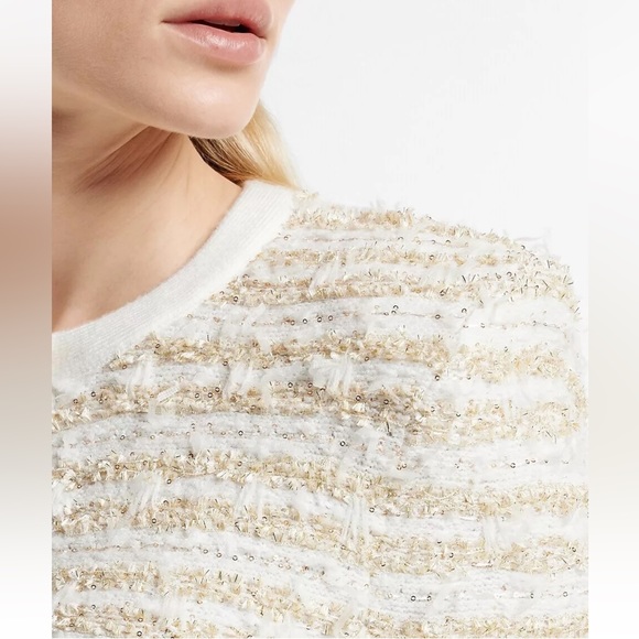 Express white and gold metallic button front sweater - Picture 3 of 6